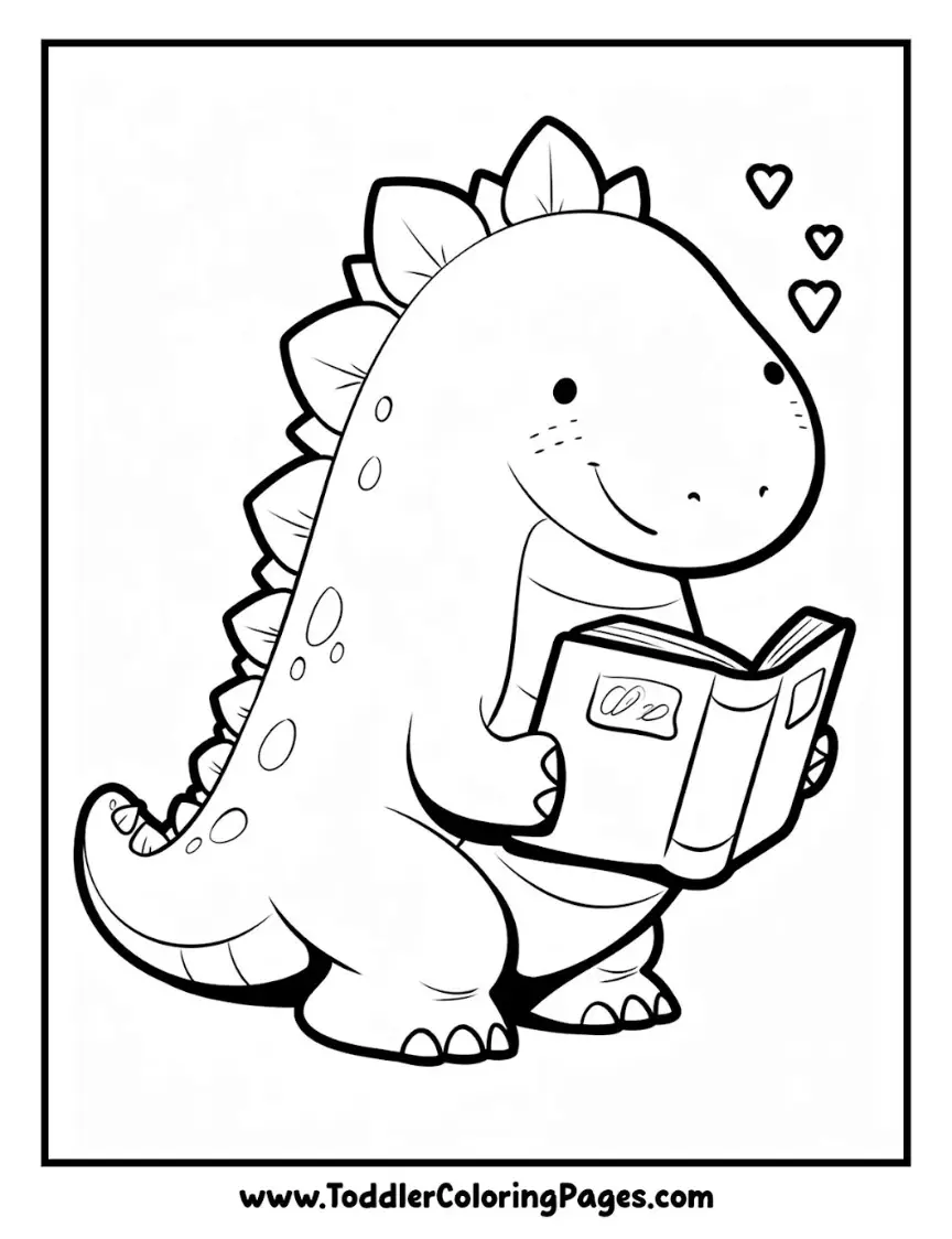 coloring page dinosaur read book