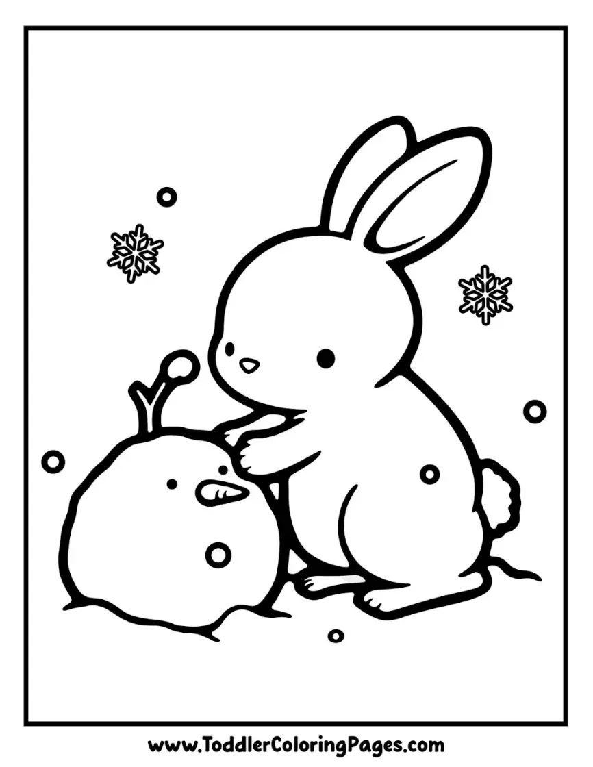 Bunny Building a Snowman coloring pages