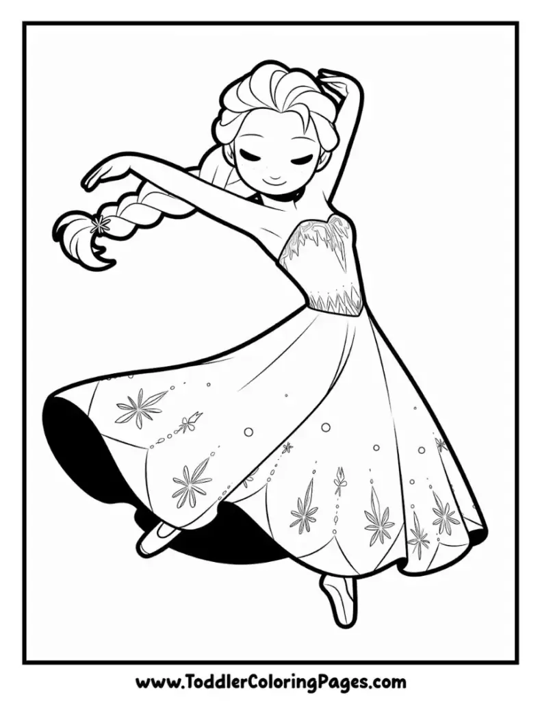 Elsa dancing coloring pages for kids