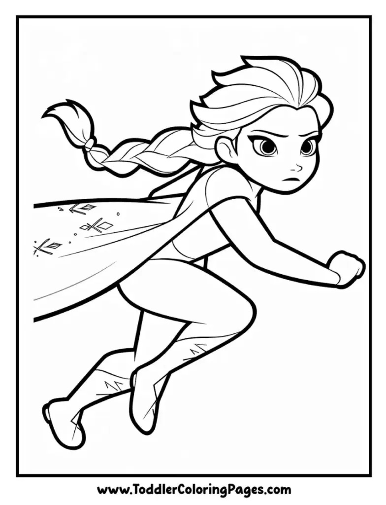 Elsa running coloring pages for kids