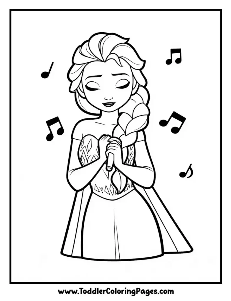 Elsa singing coloring pages for kids