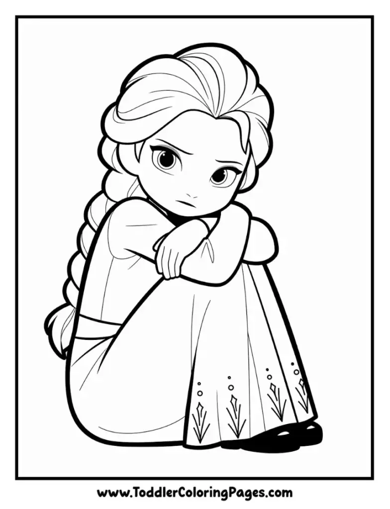 Elsa sitting coloring pages for kids