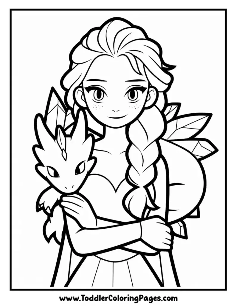 Elsa with ice dragon coloring pages for kids