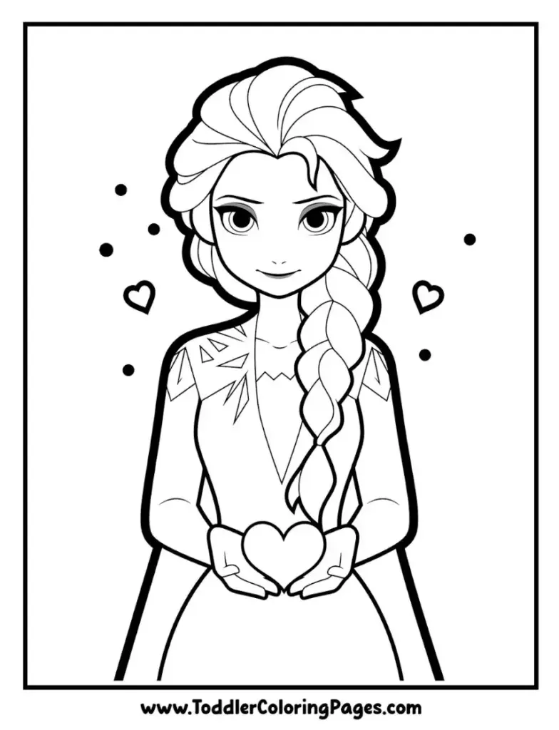 Elsa with ice heart coloring pages for kids