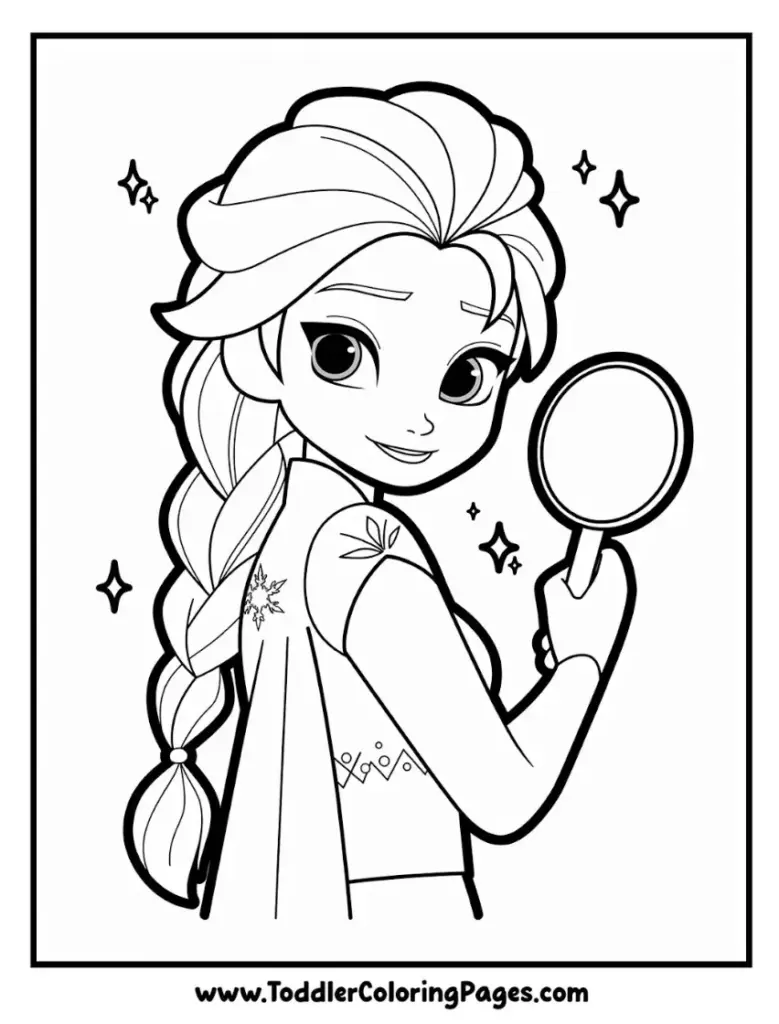 Elsa with mirror coloring pages for kids