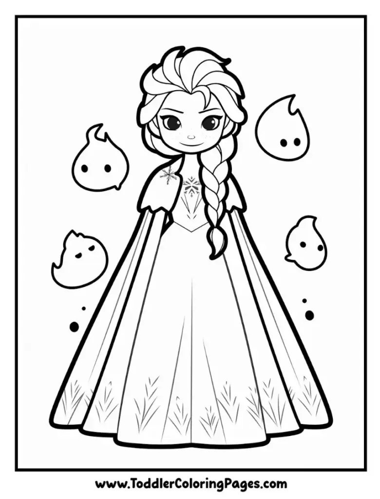 Elsa with snow spirits coloring pages for kids