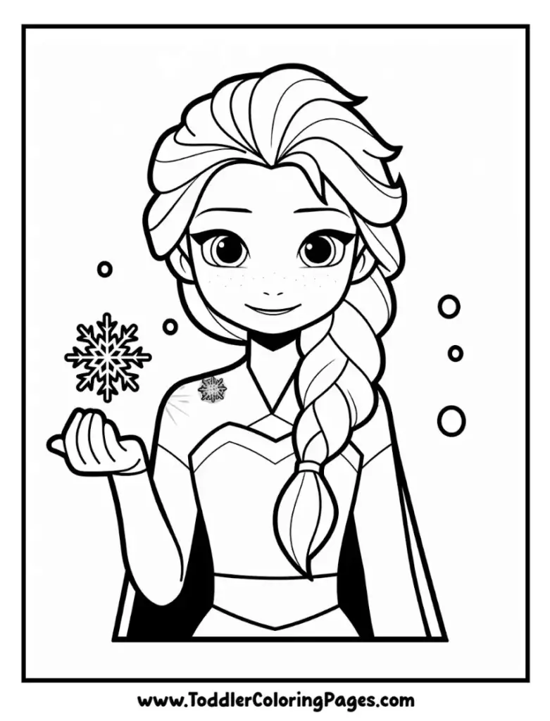 Elsa with snowflake coloring pages for kids