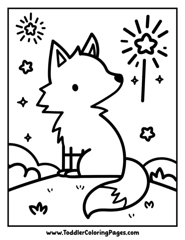 Fox Watching Fireworks coloring pages for kids