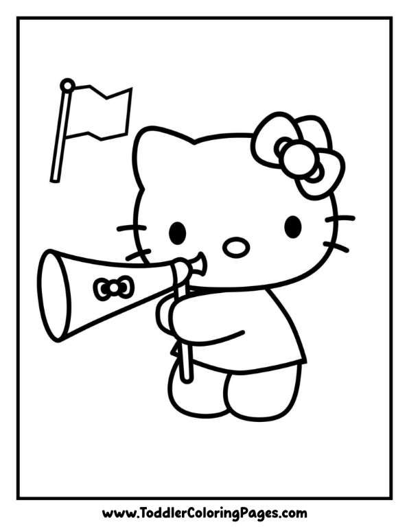 christmas coloring pages Hello Kitty Blowing Horn