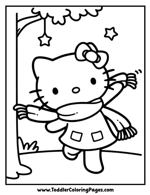 christmas coloring pages Hello Kitty Dancing with a Scarf 