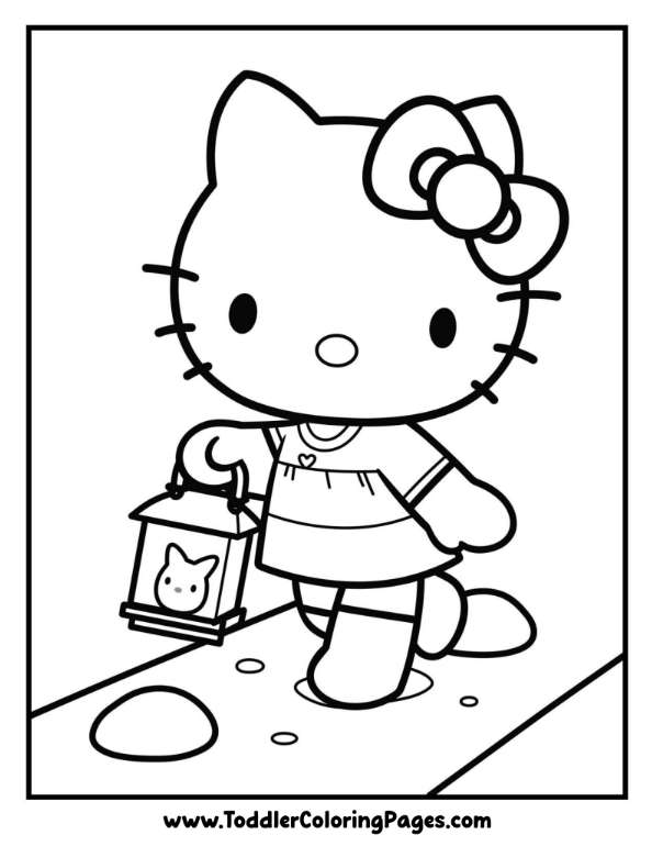 Hello Kitty Holding Lantern coloring pages