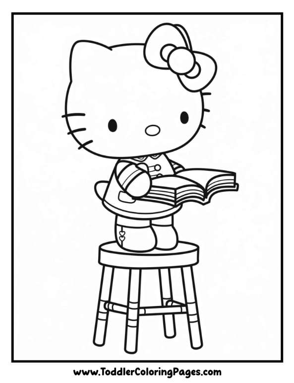 Hello Kitty Reading Book on Chair coloring page