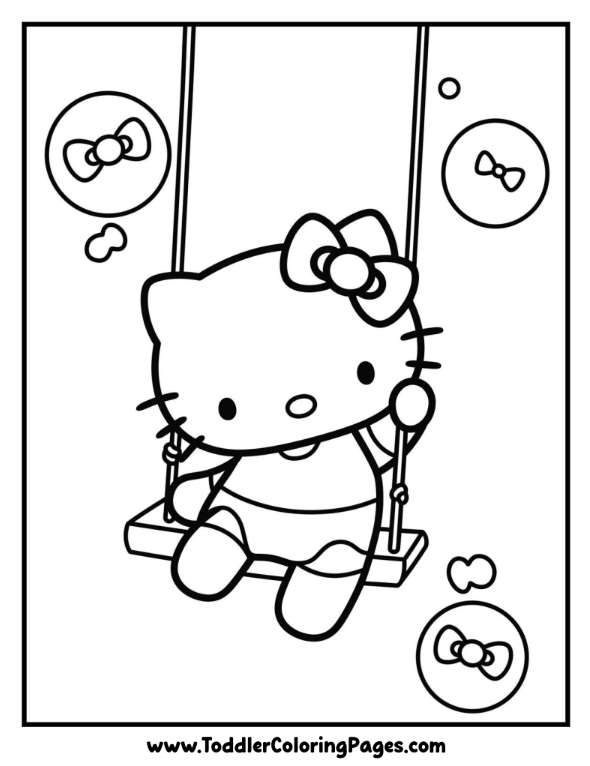 Hello Kitty Swinging with Bow Bubbles coloring pages