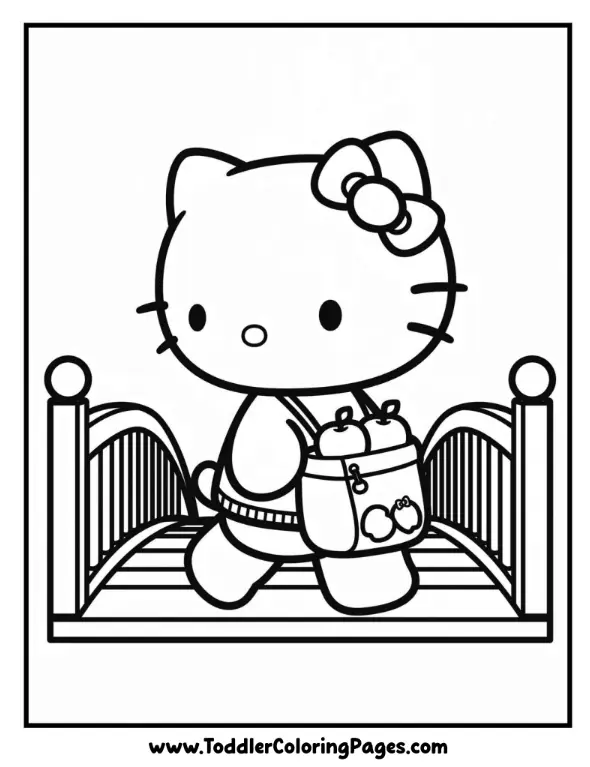 Hello Kitty Walking across Bridge coloring pages