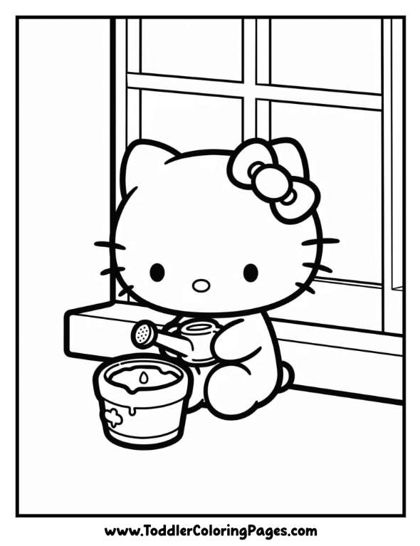 coloring pages Hello Kitty Watering Plants