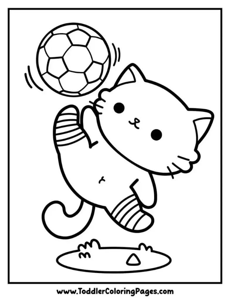 Kitten Soccer Ball Juggler coloring pages for kids