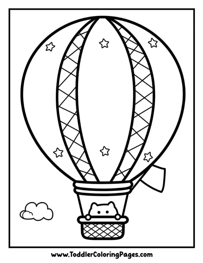 Kitty in a Hot Air Balloon coloring pages for kids