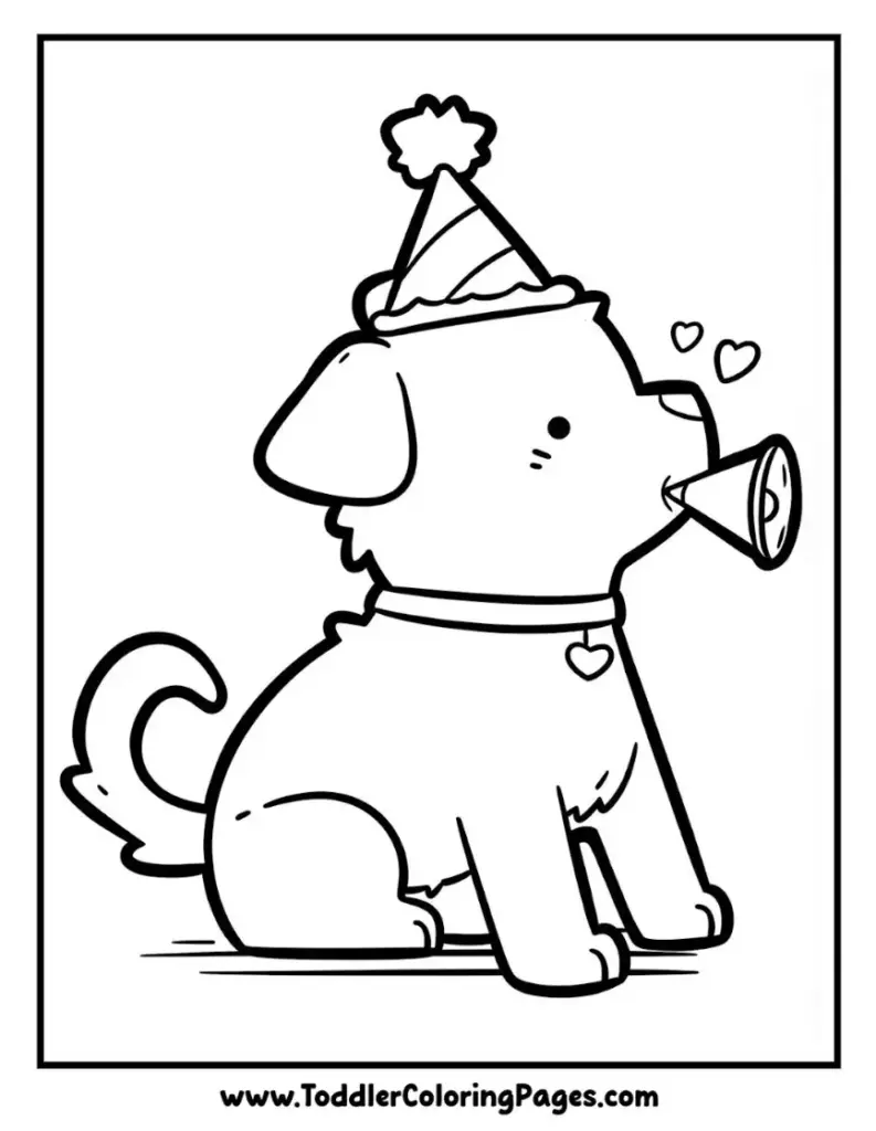 Party Hat Puppy coloring pages for kids