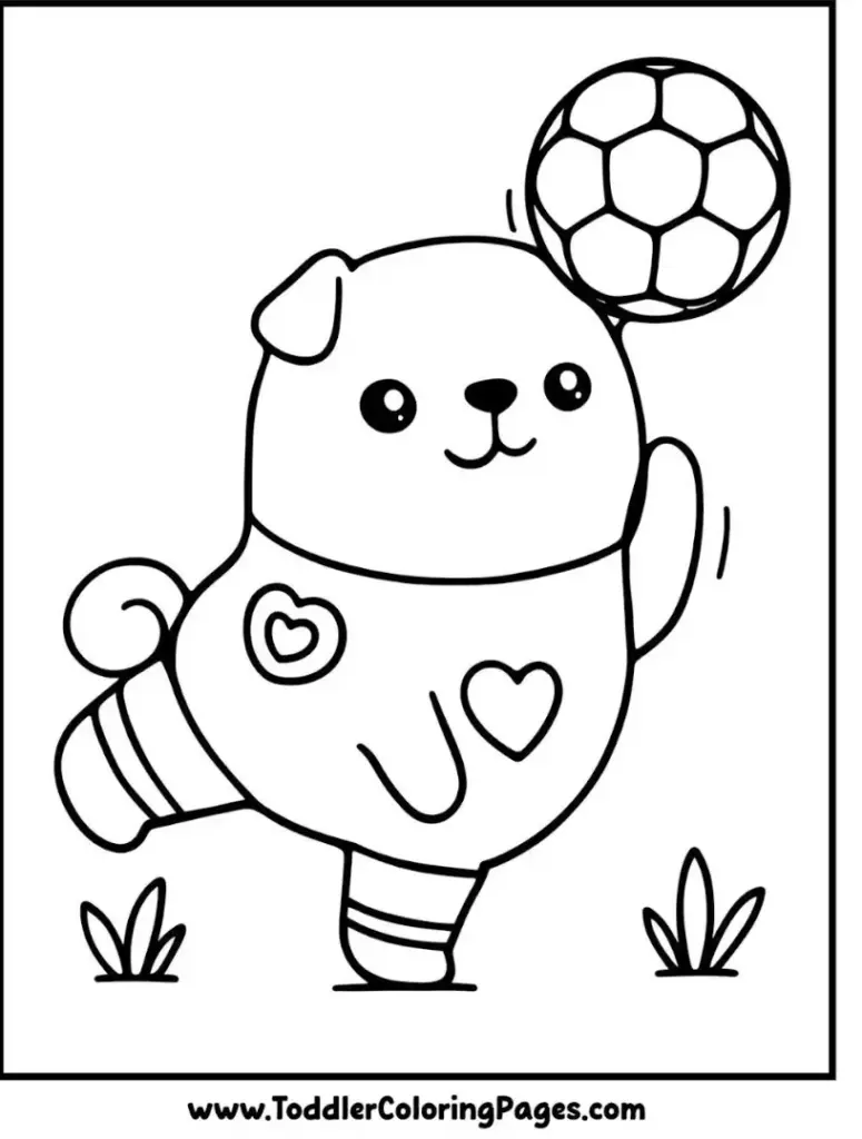 Puppy Balancing a Soccer Ball coloring pages for kids