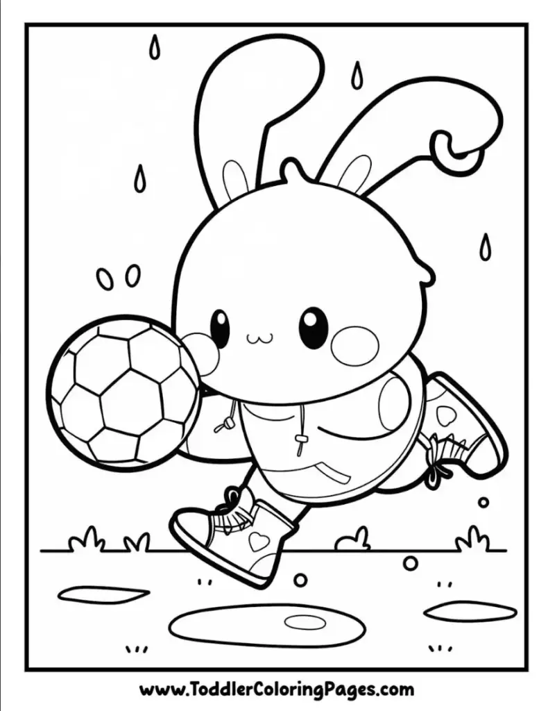 Rabbit Playing Soccer Ball coloring pages for kids
