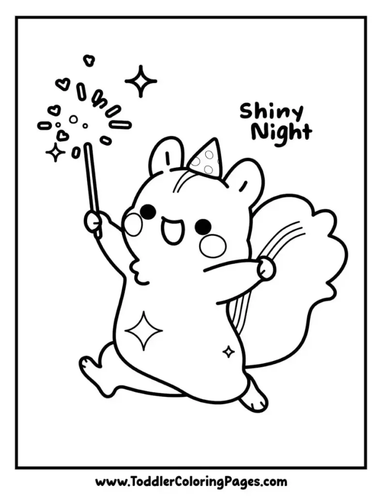 Squirrel with Sparkler coloring page for kids