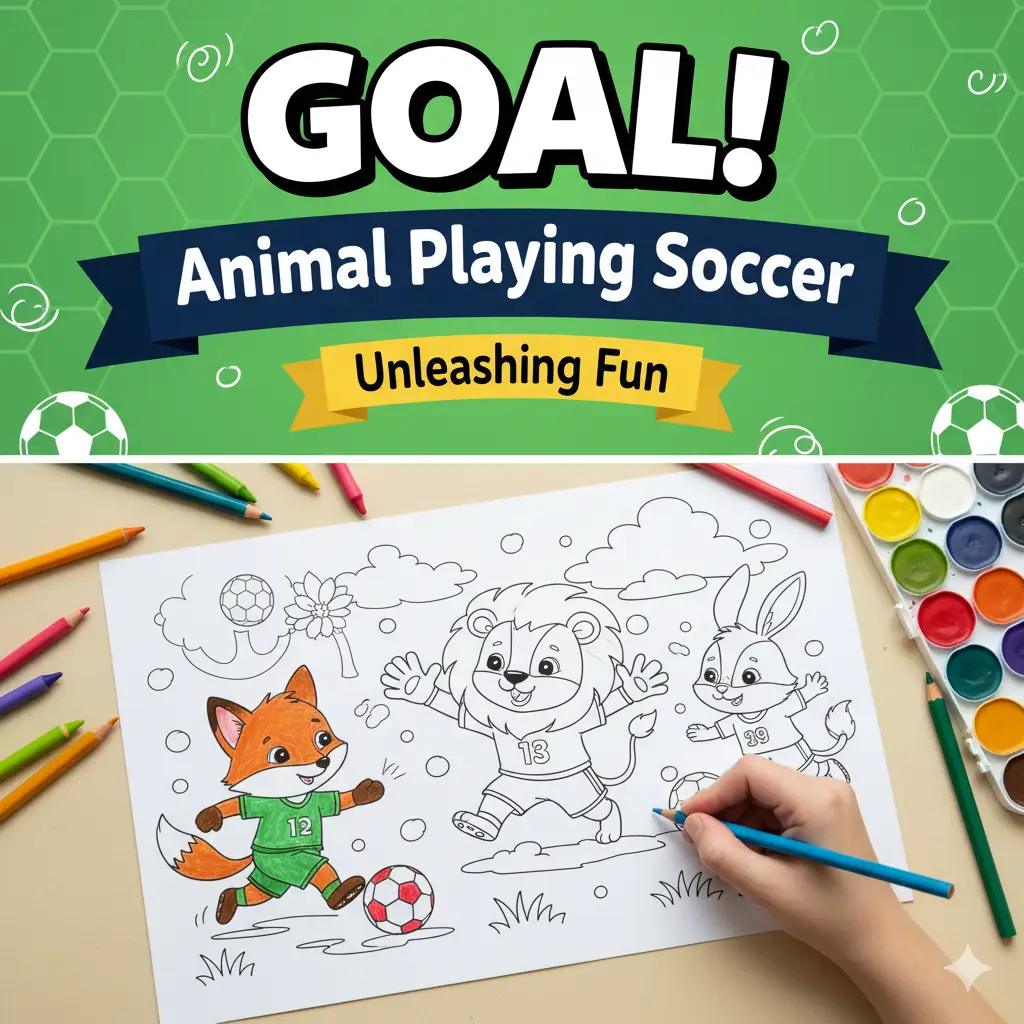 animal playing soccer coloring pages for kids